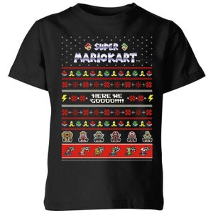 T-Shirt Nintendo Mario Kart Here We Go Kid's Christmas - Nero