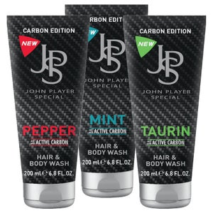 JPS – John Player Special Carbon Edition Hair & Body Wash mit Aktivkohle in den Sorten MINT, TAURIN & PEPPER