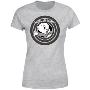 Looney Tunes Porky Pig Circle Logo Dames T-shirt - Grijs