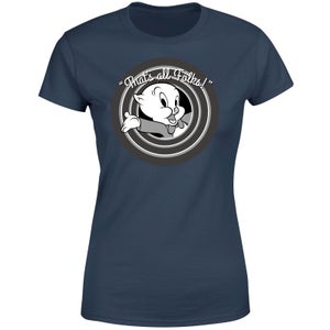 Looney Tunes Porky Pig Circle Logo Dames T-shirt - Navy