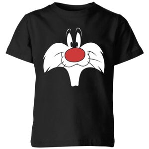 Looney Tunes Sylvester Big Gesicht Kinder T-Shirt - Schwarz