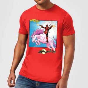 T-Shirt Homme Deadpool Chevauche une Licorne Marvel - Rouge
