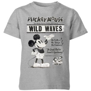 T-Shirt Enfant Disney Mickey Mouse Affiche Vintage - Gris
