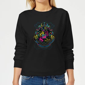 Harry Potter Neon Hogwarts Crest Women's Sweatshirt - Black