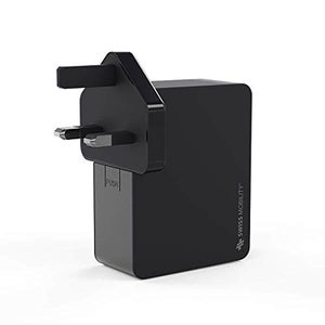 Swiss Mobility 4-Port 4.8A Multi Device Wall Charger with Worldwide Plugs - Black