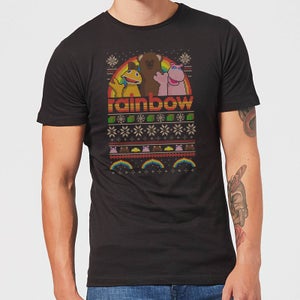 Rainbow Fairisle Weinachten Pullover Herren T-Shirt – Schwarz
