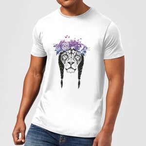 Balazs Solti Lion And Flowers Men's T-Shirt - White