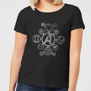 Avengers Distressed Metal Icon Damen T-Shirt - Schwarz