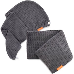 Aquis Moody Grey Waffle Hair Turban + Moody Grey Waffle Hair Towel Bundle (Worth £75)