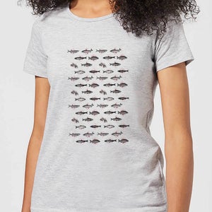 Florent Bodart Fish In Geometric Pattern Women's T-Shirt - Grey
