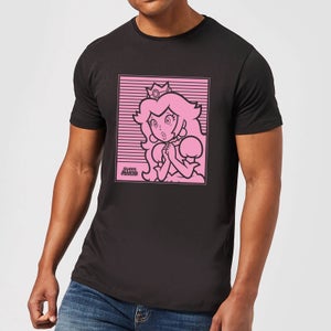 T-Shirt Nintendo Super Mario Princess Peach Retro Line Art - Nero - Uomo
