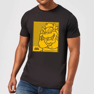 Nintendo Super Mario Bowser Retro Line Art Men's T-Shirt - Black