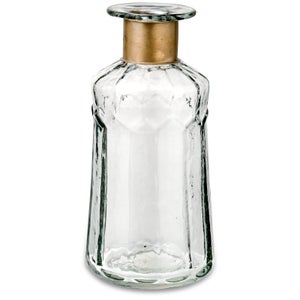 Nkuku Chara Hammered Bottle - Clear Glass & Antique Brass - 18cm