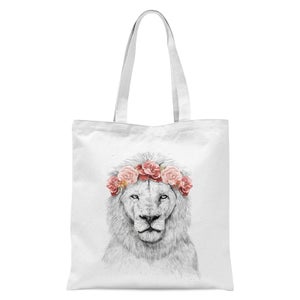 Balazs Solti Lion and Flowers Tote Bag - White
