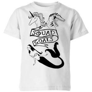 Rock On Ruby Mermaid, Unicorn and Dinosaur Squad Goals Kids' T-Shirt - White
