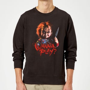 Chucky Wanna Play? Weihnachtspullover – Schwarz
