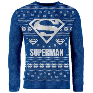 Zavvi Exclusive Superman Knitted Christmas Jumper - Blue
