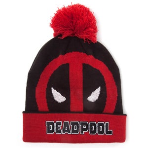 Marvel Deadpool Men's Roll Up Beanie Hat with Pompom - Black