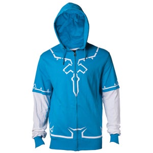 Nintendo The Legend of Zelda Men's Link's Breath of The Wild Zip Through Hoody - Blue
