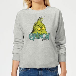 The Grinch Face Women's Christmas Sweatshirt - Grey