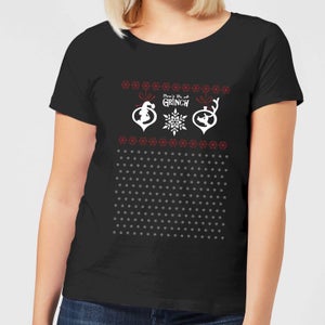 The Grinch Pattern Women's Christmas T-Shirt - Black