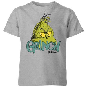 The Grinch Face Kids Christmas T-Shirt - Grey