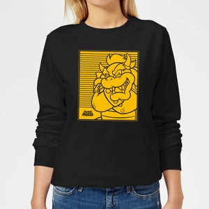 Nintendo Super Mario Bowser Retro Line Art Women's Sweatshirt - Black