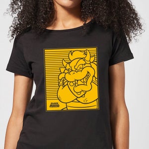 T-Shirt Nintendo Super Mario Bowser Retro Line Art - Nero - Donna