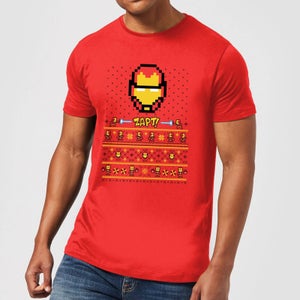 Marvel Avengers Iron Man Pixel Art Herren Christmas T-Shirt - Rot