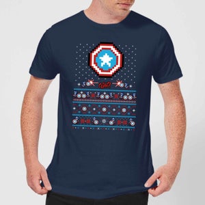Pull de Noël Homme Marvel Avengers Captain America Pixel Art - Bleu Marine