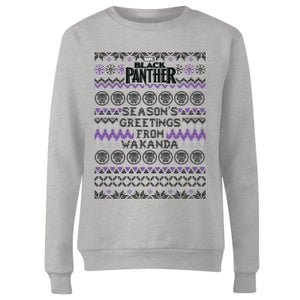 Marvel Avengers Season's Greetings From Wakanda Women's Christmas Sweatshirt - Grey