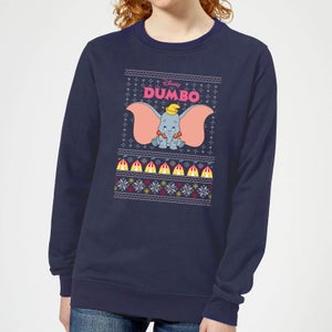 Disney Classic Dumbo Damen Weihnachtspullover – Navy