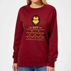 Marvel Avengers Iron Man Pixel Art Women's Christmas Sweatshirt - Burgundy