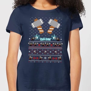 Marvel Avengers Thor Pixel Art Damen Christmas T-Shirt - Navy Blau