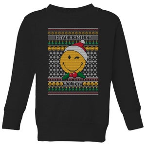 Smiley World Have A Smiley Holiday Kids Christmas Sweater - Black