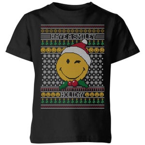 Smiley World Have A Smiley Holiday Kids Christmas T-Shirt - Black