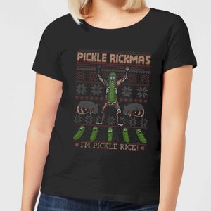 Rick and Morty Pickle Rick Women's Christmas T-Shirt - Black