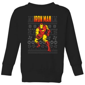 Marvel Avengers Classic Iron Man Kinder Weihnachtspullover - Schwarz