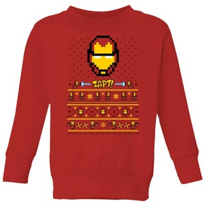 Marvel Avengers Iron Man Pixel Art Kids Christmas Jumper - Red