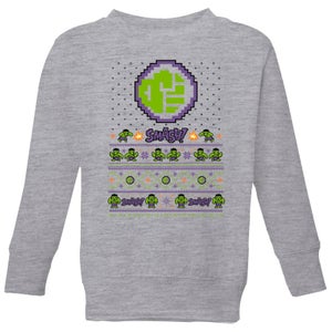 Marvel Avengers Hulk Smash! Pixel Art Kids Christmas Sweater - Grey