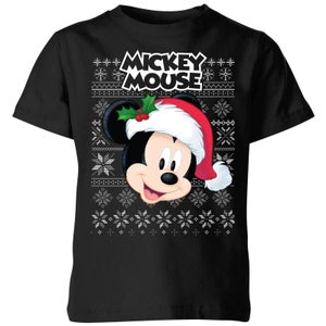 Disney Classic Mickey Mouse Kids Christmas T-Shirt - Black