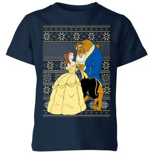 Camiseta navideña clásica para niños con estampado Beauty and The Beast de Disney - Azul marino