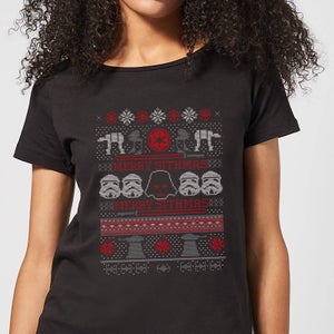 Star Wars Merry Sithmas Knit Women's Christmas T-Shirt - Black