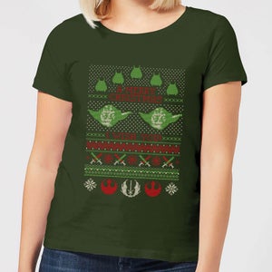 Camiseta navideña para mujer Merry Christmas I Wish You Knit de Star Wars - Verde bosque