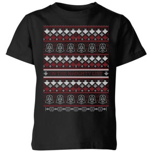 Star Wars On The Naughty List Pattern Kids Christmas T-Shirt - Black