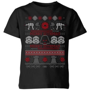 Star Wars Merry Sithmas Knit Kids Christmas T-Shirt - Black