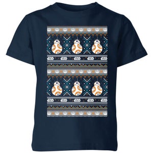 Star Wars BB-8 Pattern Kids Christmas T-Shirt - Navy