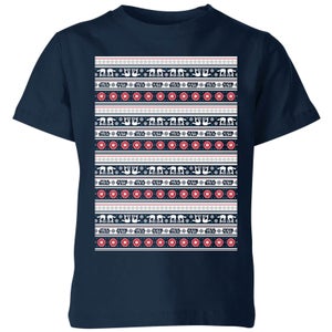 Star Wars AT-AT Pattern Kids Christmas T-Shirt - Navy