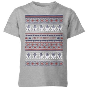 Star Wars On The Nice List Pattern Kids Christmas T-Shirt - Grey