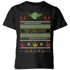 Star Wars May The force Be with You Pattern Kids Christmas T-Shirt - Black